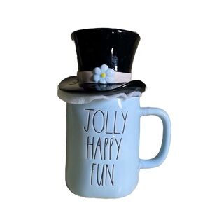 Rae Dunn JOLLY HAPPY FUN coffee mug with topper